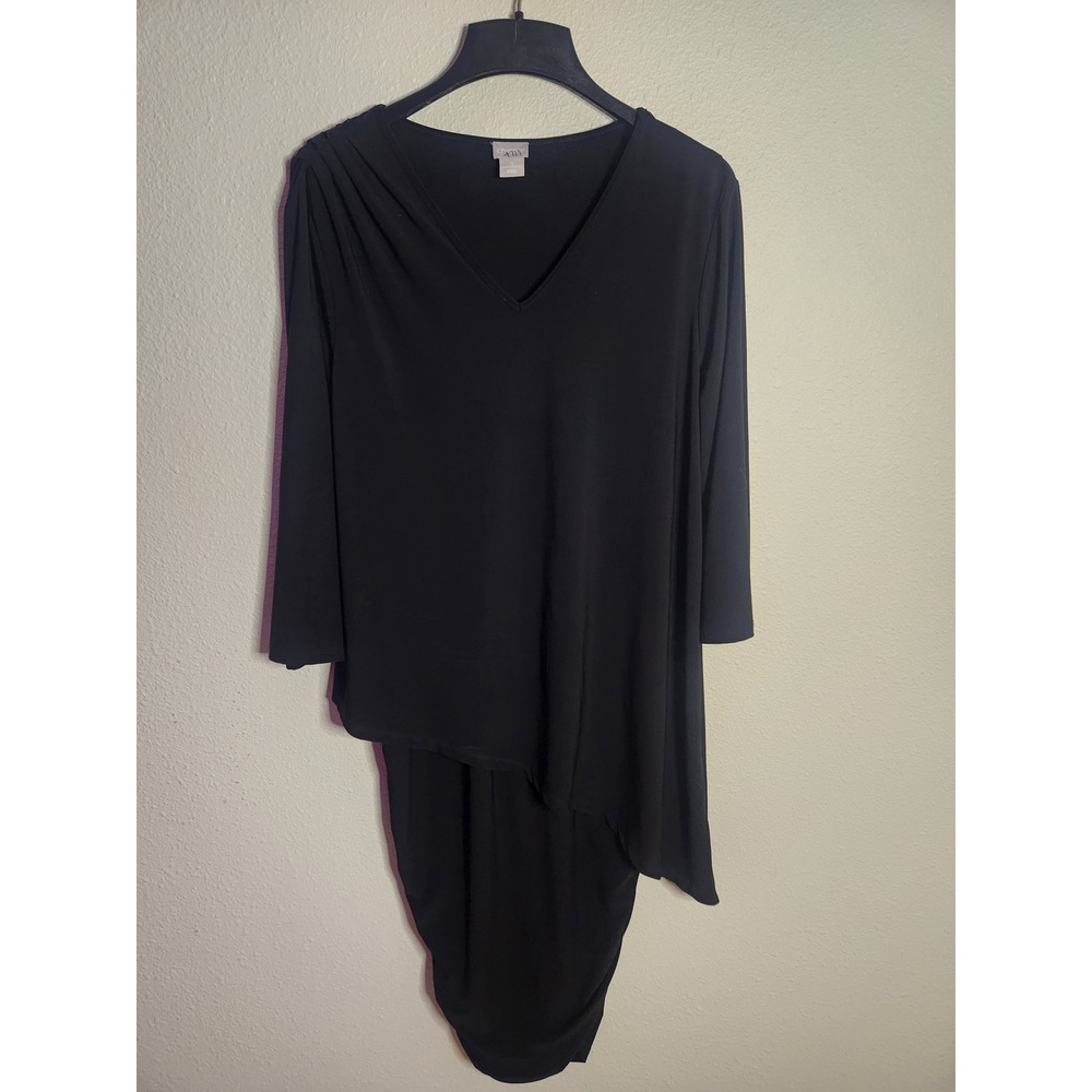 Chicos Womens Size 3 XL Black Asymmetrical V-Neck Dress 3/4 Sleeve Classic